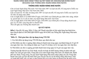 Quyết định 33/2006/QĐ-NHNN Thanh toán điện tử liên ngân hàng sửa đổi 309/2002/QĐ-NHNN