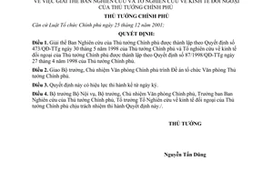 Quyết định 1008/QĐ-TTg giải thể Ban Nghiên cứu Tổ Nghiên cứu kinh tế đối ngoại