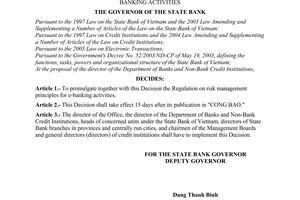 Decision No. 35/2006/QD-NHNN of July 31, 2006, promulgating the regulation on risk management principles for e-banking activities
