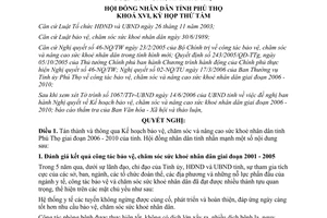 Nghị quyết 76/2006/NQ-HĐND bảo vệ chăm sóc nâng cao sức khoẻ nhân dân 2006 2010 Phú Thọ