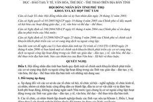 Nghị quyết 79/2006/NQ-HĐND khuyến khích dịch vụ ngoài công lập giáo dục thể thao y tế Phú Thọ