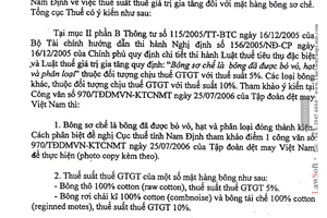 Công văn 2858/TCT-PCCS thuế suất thuế GTGT mặt hàng bông sơ chế
