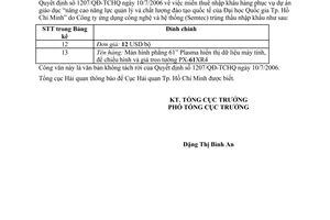 Công văn 3722/TCHQ-KTTT đính chính Quyết định 1207/QĐ-TCHQ