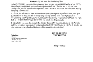 Công văn 1675/BXD-QLN Trả lời công văn 1986/UBND-NC Uỷ ban nhân dân tỉnh Quảng Nam