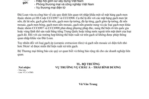 Công văn 5215/BTM-KV1 quy định mới nhập khẩu gạch men của Đài Loan