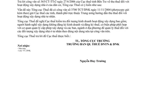 Công văn 3115/TCT-DNK thu thuế hoạt đông xây dựng nhà ơ của dân cư