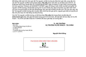 Công văn 3581/BTNMT-KHTC cung cấp File mẫu tính “Đơn giá lập và điều chỉnh quy hoạch, kế hoạch sử dụng đất cấp tỉnh, huyện, xã”