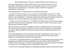 Official Dispatch 2826/TCT-PCCS 2006 carved signature seals accounting documents tax authority