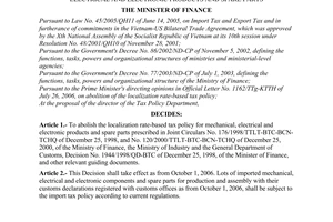 Decision No. 43/2006/QD-BTC of August 29, 2006 abolishing the localization rate-based tax policy for mechanical, electrical and electronic products and spare parts