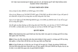 Quyết định 59/2006/QĐ-UBND quản lý sử dụng quỹ hỗ trợ nông dân nghèo Vĩnh Phúc