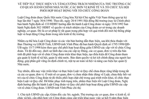 Chỉ thị 58/2006/CT-UBND tăng cường phối hợp hoạt động với tổ chức công đoàn Vĩnh Phúc