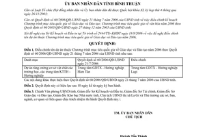 Quyết định 70/2006/QĐ-UBND điều chỉnh tên dự án Giáo dục 2006 theo 60/2006/QĐ-UBND Bình Thuận