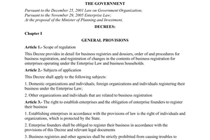 Decree No. 88/2006/ND-CP of August 29, 2006, on business registration