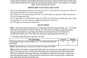 Quyết định 43/2006/QĐ-NHNN hệ thống mã ngân hàng trong giao dịch thanh toán qua Ngân hàng Nhà nước bổ sung 02/2006/QĐ-NHNN