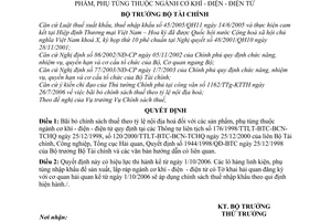 Quyết định 43/2006/QĐ-BTC bãi bỏ chính sách thuế theo tỷ lệ nội địa hoá sản phẩm, phụ tùng thuộc ngành cơ khí,điện,điện tử