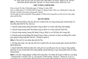 Quyết định 201/2006/QĐ-TTg Đề án sắp xếp, đổi mới phát triển nông trường quốc doanh Ủy ban nhân dân tỉnh Hà Tây