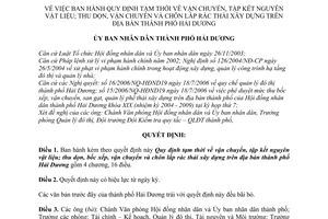 Quyết định 1023/2006/QĐ-UBND Quy định tạm thời vận chuyển, tập kết