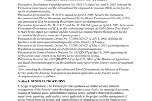 Circular No. 80/2006/TT-BTC of August 30, 2006 guiding the financial management mechanism applicable to the forestry sector development project