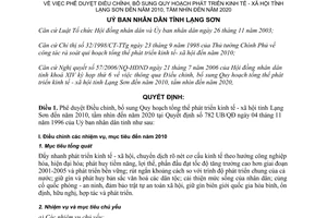 Quyết định 15/2006/QĐ-UBND quy hoạch phát triển kinh tế xã hội Lạng Sơn