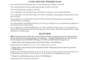 Quyết định 31/2006/QĐ-UBND ban hành bổ sung giá đất ở cho từng lô thuộc Dự án Công viên Lạc Hồng Rạch Giá Kiên Giang