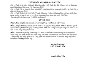 Quyết định 1714/QĐ-NHNN  mức lãi suất cơ bản bằng Đồng Việt Nam thay thế 1522/QĐ-NHNN