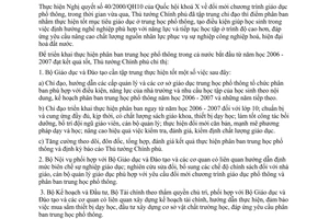 Chỉ thị 25/2006/CT-TTg triển khai thực hiện phân ban trung học phổ thông