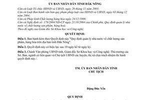 Quyết định 26/2006/QĐ-UBND Quy định quản lý nhà nước chất lượng sản phẩm