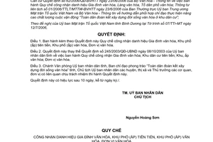 Quyết định 186/2006/QĐ-UBND Quy chế công nhận danh hiệu Gia đình văn hóa khu phố