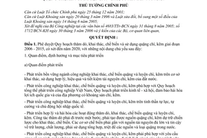 Quyết định 176/2006/QĐ-TTg  Quy hoạch thăm dò, khai thác, chế biến sử dụng quặng chì, kẽm 2006-2015 xét đến 2020