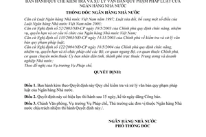 Quyết định 38/2006/QĐ-NHNN  Quy chế kiểm tra  xử lý văn bản pháp luật Ngân hàng Nhà nước