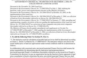Circular No. 70/2006/TT-BTC of August 02, 2006, guiding  amendments and supplements to The Finance Ministry’s Circular No. 117/2004/TT-BTC of December 7, 2004, guiding the implementation of The Government’s Decree No. 198/2004/ND-CP of December 3, 2004, on collection of land use levies.