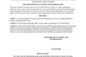 Decision No. 63/2006/QD-BVHTT of the Ministry of Culture and Information, promulgating the Regulation on the use of photographs for posters and publication covers
