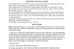 Quyết định 27/2006/QĐ-BCN  thành lập Công ty mẹ Tổng công ty Thiết bị điện Việt Nam