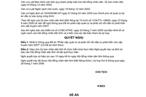 Nghị quyết 10/2006/NQ-HĐND Phân cấp quản lý phân bổ vốn đầu tư phát triển 2007