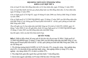 Nghị quyết 07/2006/NQ-HDND điều chỉnh chỉ tiêu Nghị quyết 15/2005/NQ-HĐND Đăk Nông
