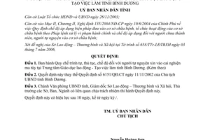 Quyết định 187/2006/QĐ-UBND trình tự thủ tục tự nguyện cai nghiện ma túy Bình Dương