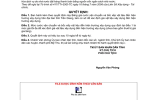 Quyết định 36/2006/QĐ-UBND giá cước vận chuyển bốc xếp vật liệu đến hiện trường xây dựng
