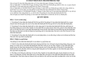 Quyết định 135/2006/QĐ-UBND xác định lại vị trí chức năng, nhiệm vụ, quyền hạn cơ cấu tổ chức Văn phòng Ủy ban nhân dân thành phố Hà Nội