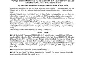 Quyết định 2254/QĐ-BNN-PC hoạt động mua bán hàng hóa quốc tế, đại lý, mua, bán, gia công, quá cảnh hàng hóa đính chính Thông tư 32/2006/TT-BNN