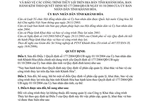 Quyết định 65/2006/QĐ-UBND sửa đổi phân cấp quản lý, khai thác bảo vệ các công trình thủy lợi trên địa bàn tỉnh Khánh Hòa
