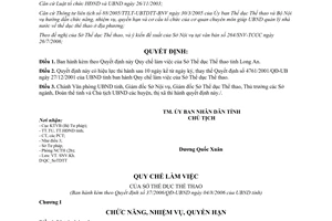 Quyết định 37/2006/QĐ-UBND Quy chế làm việc của Sở Thể dục Thể thao tỉnh Long An