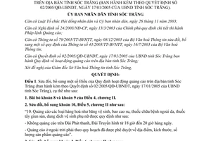 Quyết định 38/2006/QĐ-UBND sửa đổi hoạt động quảng cáo theo 02/2005/QĐ-UBNDT Sóc Trăng