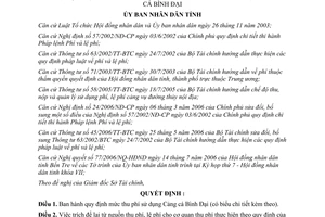 Quyết định 1782/2006/QĐ-UBND mức thu phí Biểu thu phí sử dụng Cảng cá Bình Đại Bến Tre