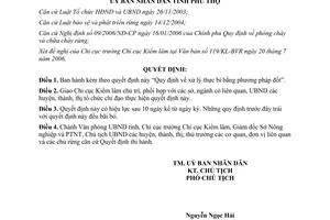 Quyết định 2213/2006/QĐ-UBND xử lý thực bì bằng phương pháp đốt Phú Thọ