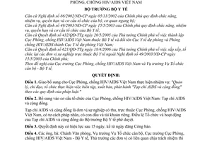 Quyết định 22/2006/QĐ-BYT  bổ sung nhiệm vụ, quyền hạn  cơ cấu tổ chức cục phòng, chống HIV/AIDS Việt Nam