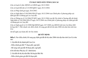 Quyết định 72/2006/QĐ-UBND điều chỉnh giá đất đô thị năm 2006