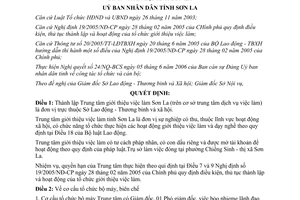 Quyết định 59/2006/QĐ-UBND thành lập trung tâm giới thiệu việc làm Sơn La