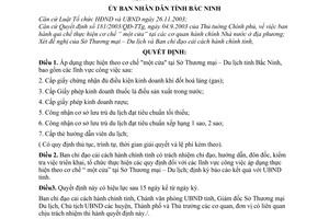 Quyết định 92/2006/QĐ-UBND áp dụng cơ chế “1 cửa” Sở Thương mại - Du lịch tỉnh Bắc Ninh