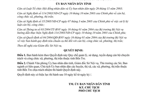 Quyết định 1804/2006/QĐ-UBND quản lý tuyển dụng cán bộ chuyên trách Bến Tre