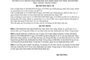 Quyết định 23/2006/QĐ-BYT chức năng, nhiệm vụ, quyền hạn cơ cấu tổ chức  Trung tâm Chăm sóc sức khoẻ sinh sản tỉnh, thành thuộc TW